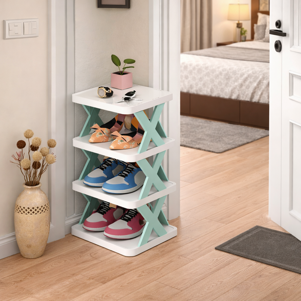 4 Layer Stylish Shoe Storage Organizer with Top Utility Shelf