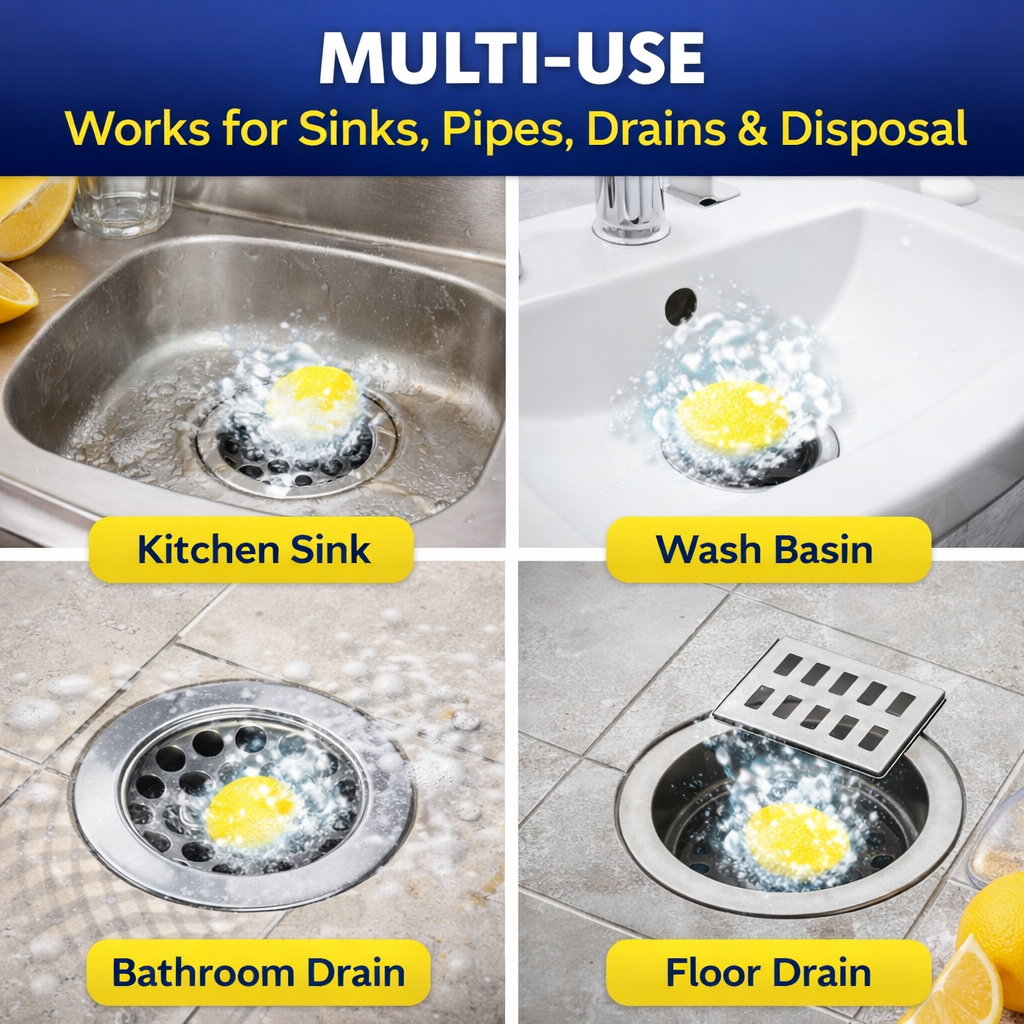 Lemon Foaming Drain Cleaning Tablets for Sink, Pipes & Disposal