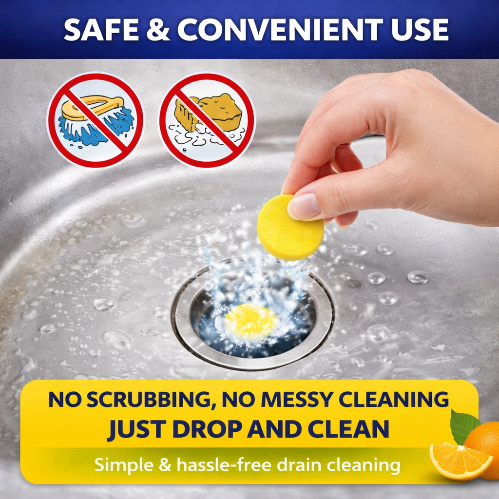 Lemon Foaming Drain Cleaning Tablets for Sink, Pipes & Disposal