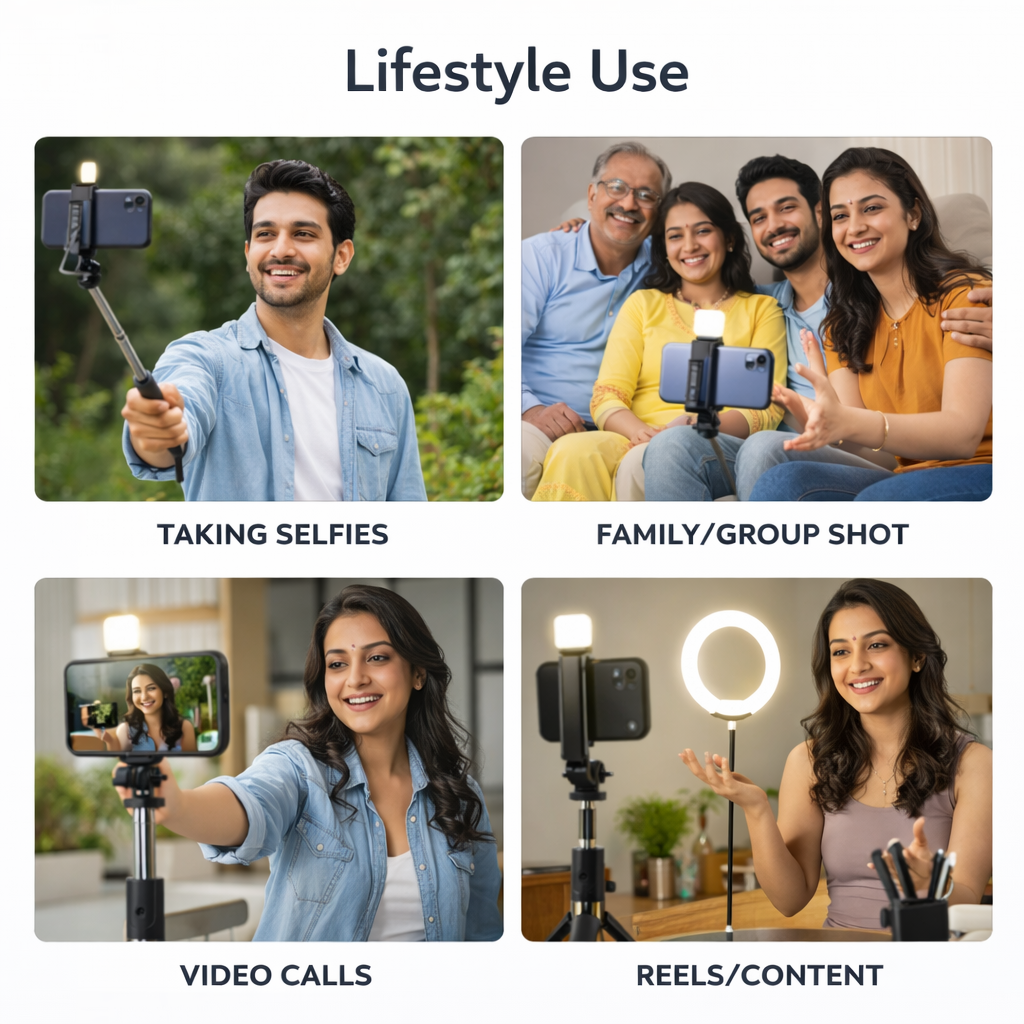 3-in-1 Selfie Stick Tripod with Flash & Bluetooth Remote
