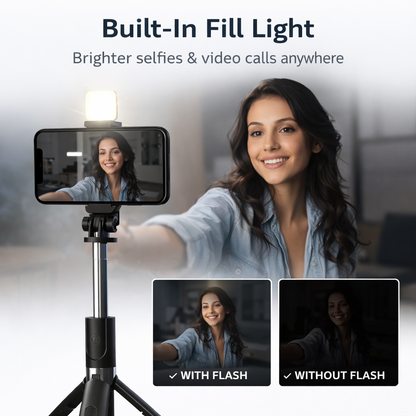 3-in-1 Selfie Stick Tripod with Flash & Bluetooth Remote