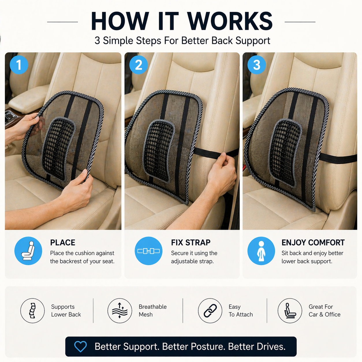 ErgoMesh Car Back Support Cushion