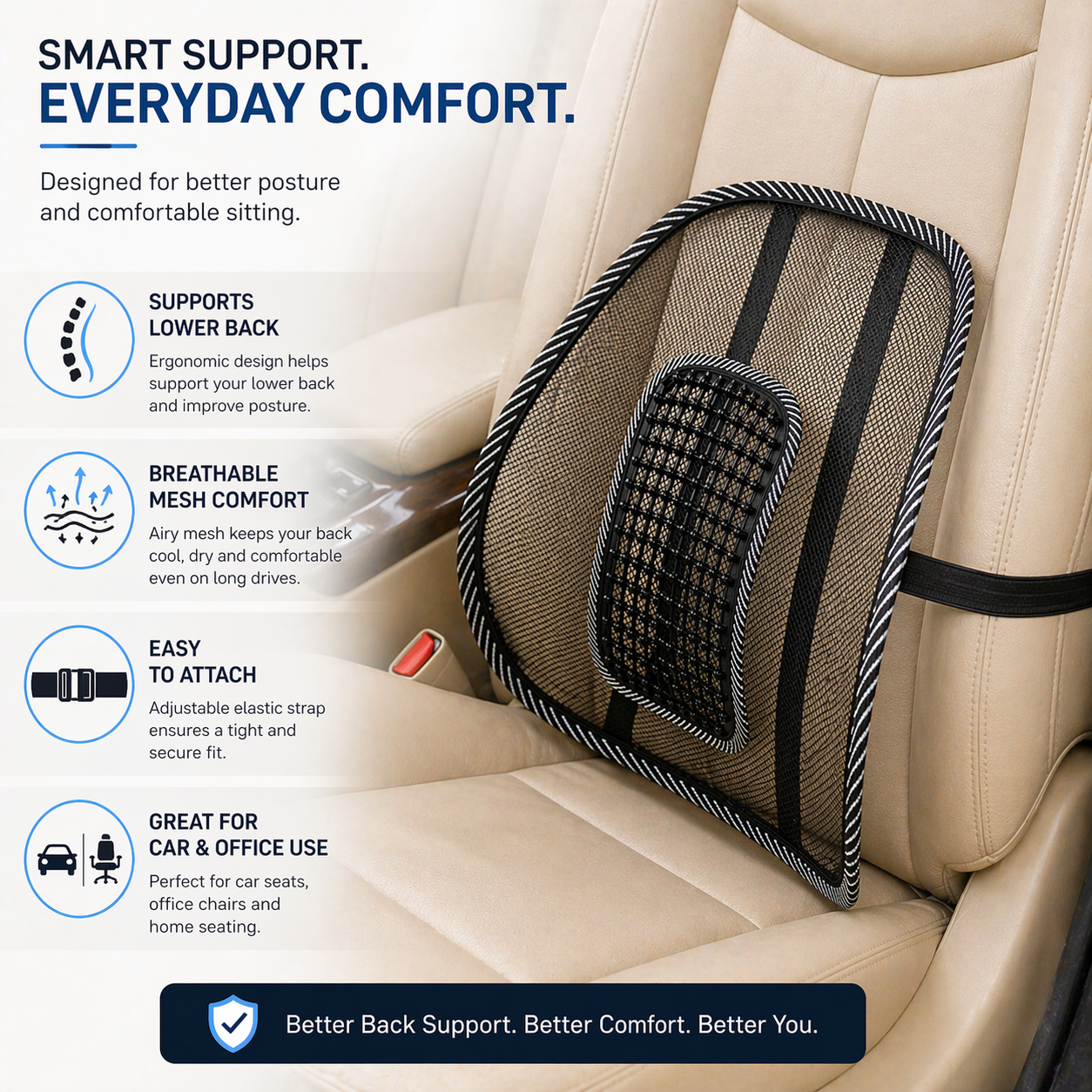 ErgoMesh Car Back Support Cushion