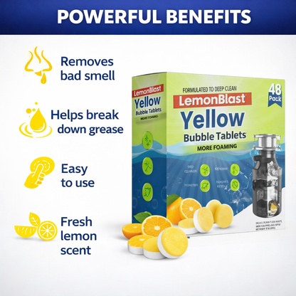 Lemon Foaming Drain Cleaning Tablets for Sink, Pipes & Disposal