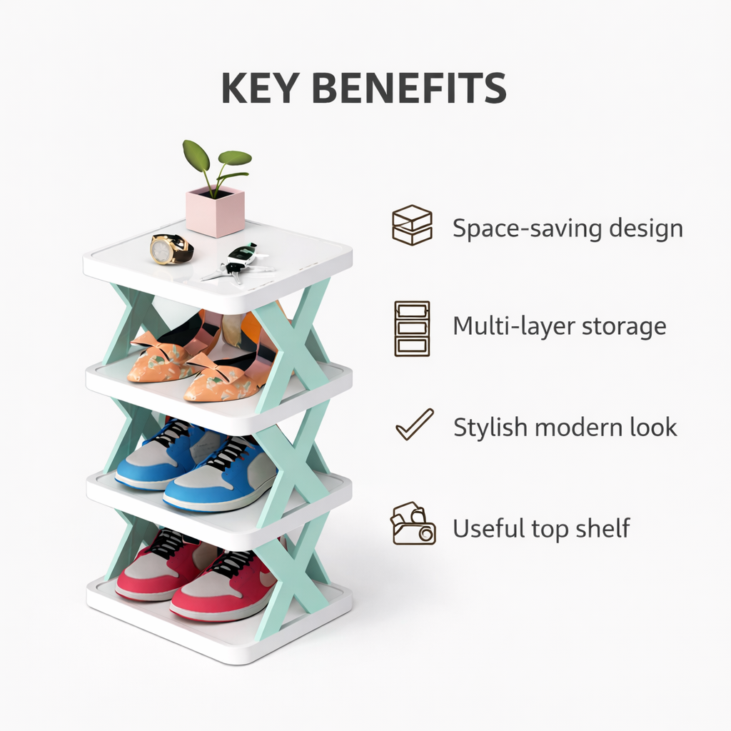 4 Layer Stylish Shoe Storage Organizer with Top Utility Shelf