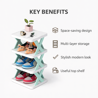4 Layer Stylish Shoe Storage Organizer with Top Utility Shelf