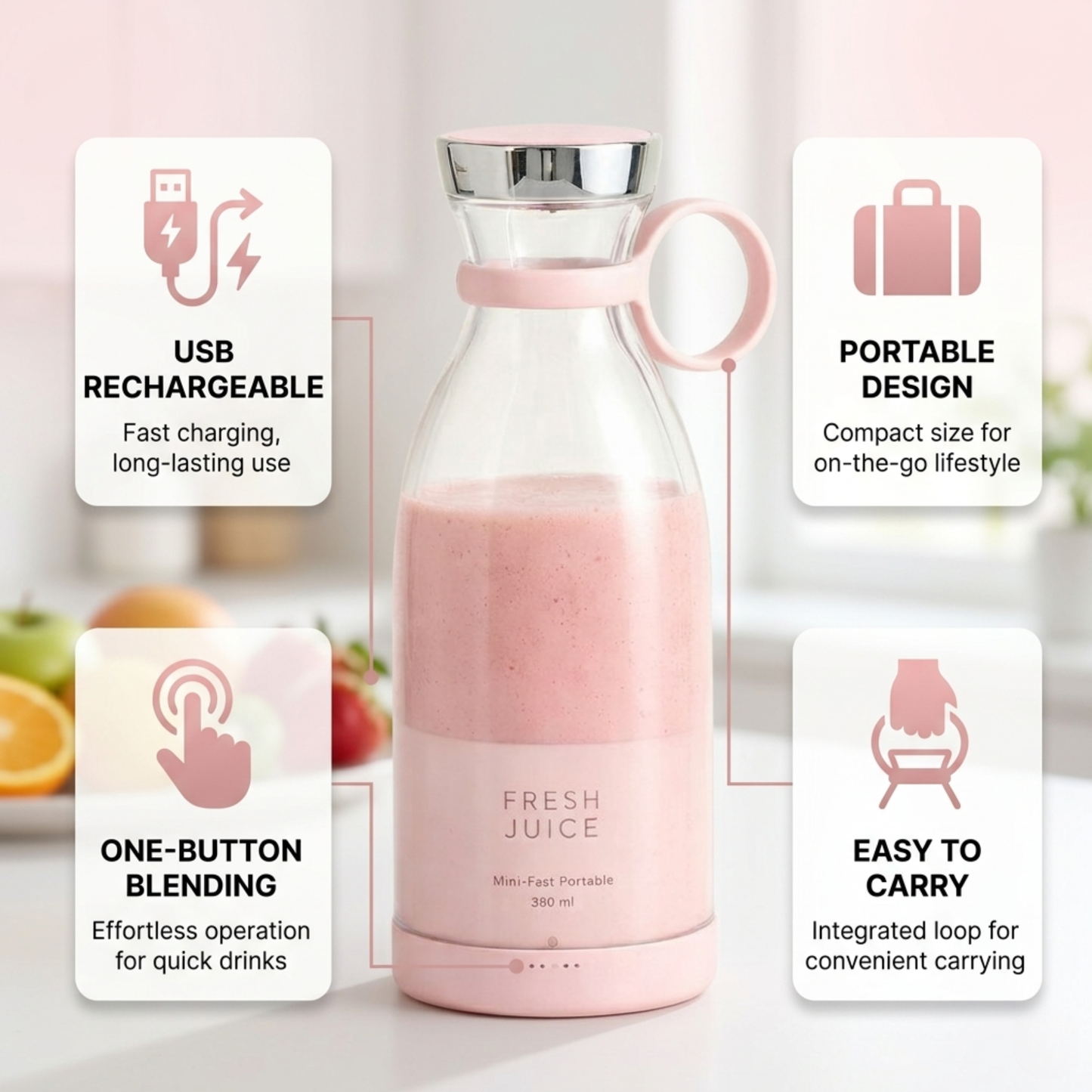 Portable Mini Juice Blender Bottle – USB Rechargeable