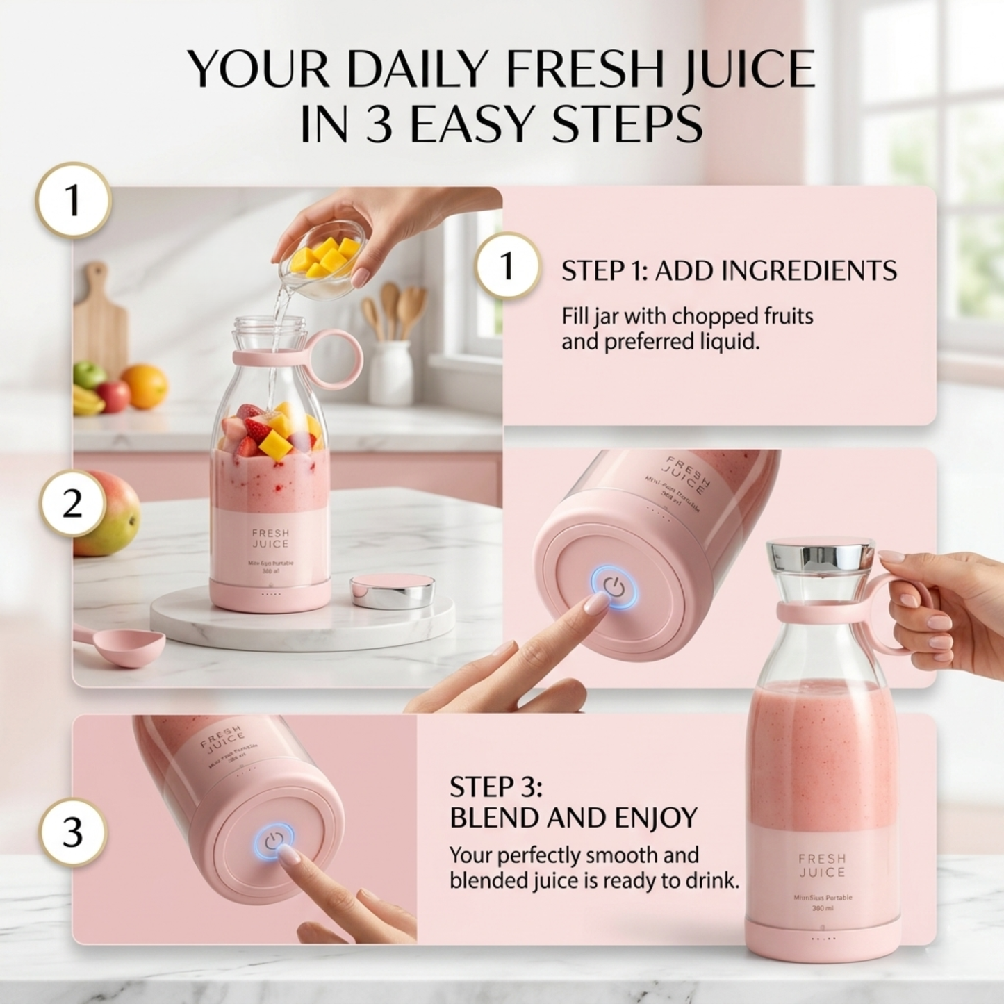 Portable Mini Juice Blender Bottle – USB Rechargeable