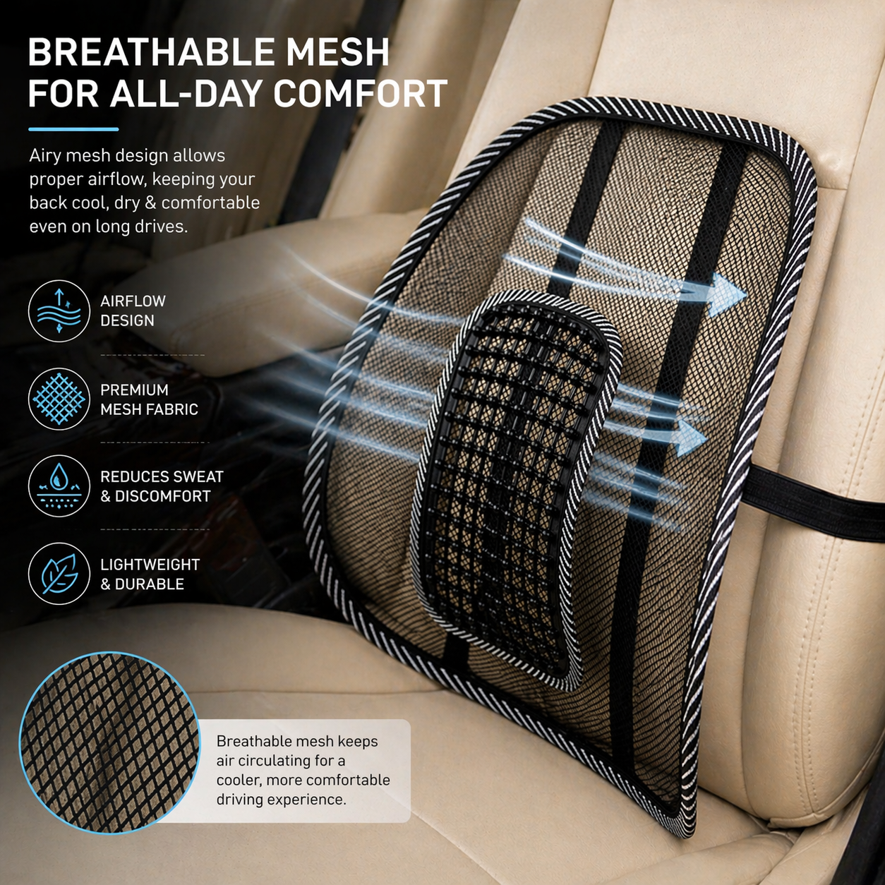 ErgoMesh Car Back Support Cushion