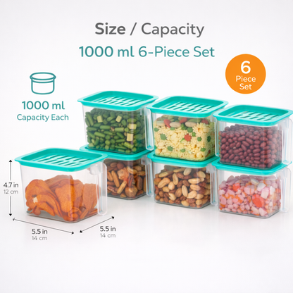 Fridge Storage Containers Set of 6 – 1000 ml