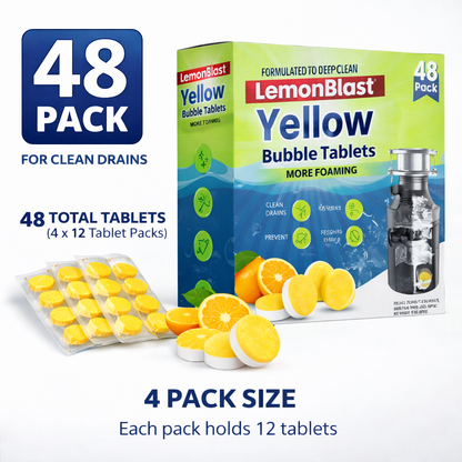 Lemon Foaming Drain Cleaning Tablets for Sink, Pipes & Disposal