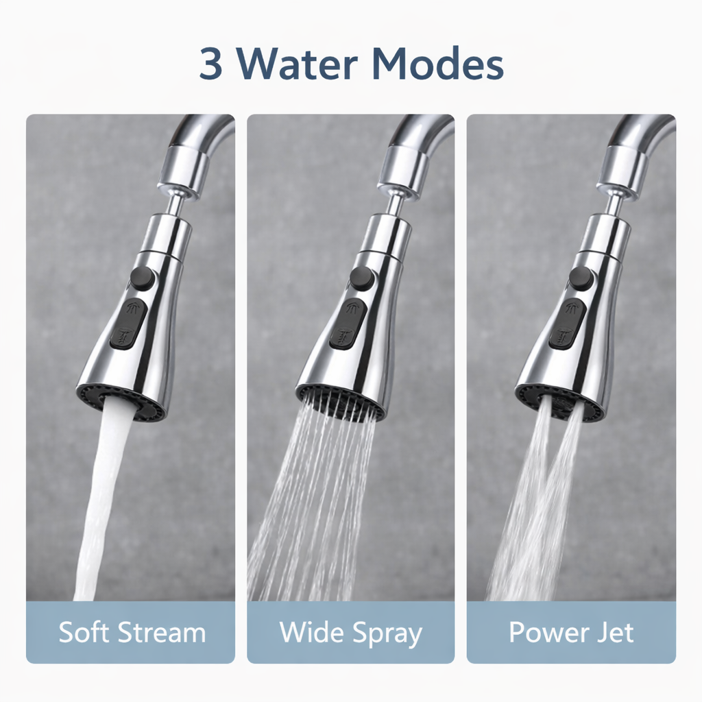 3 Mode Kitchen Sink Faucet Splash Head