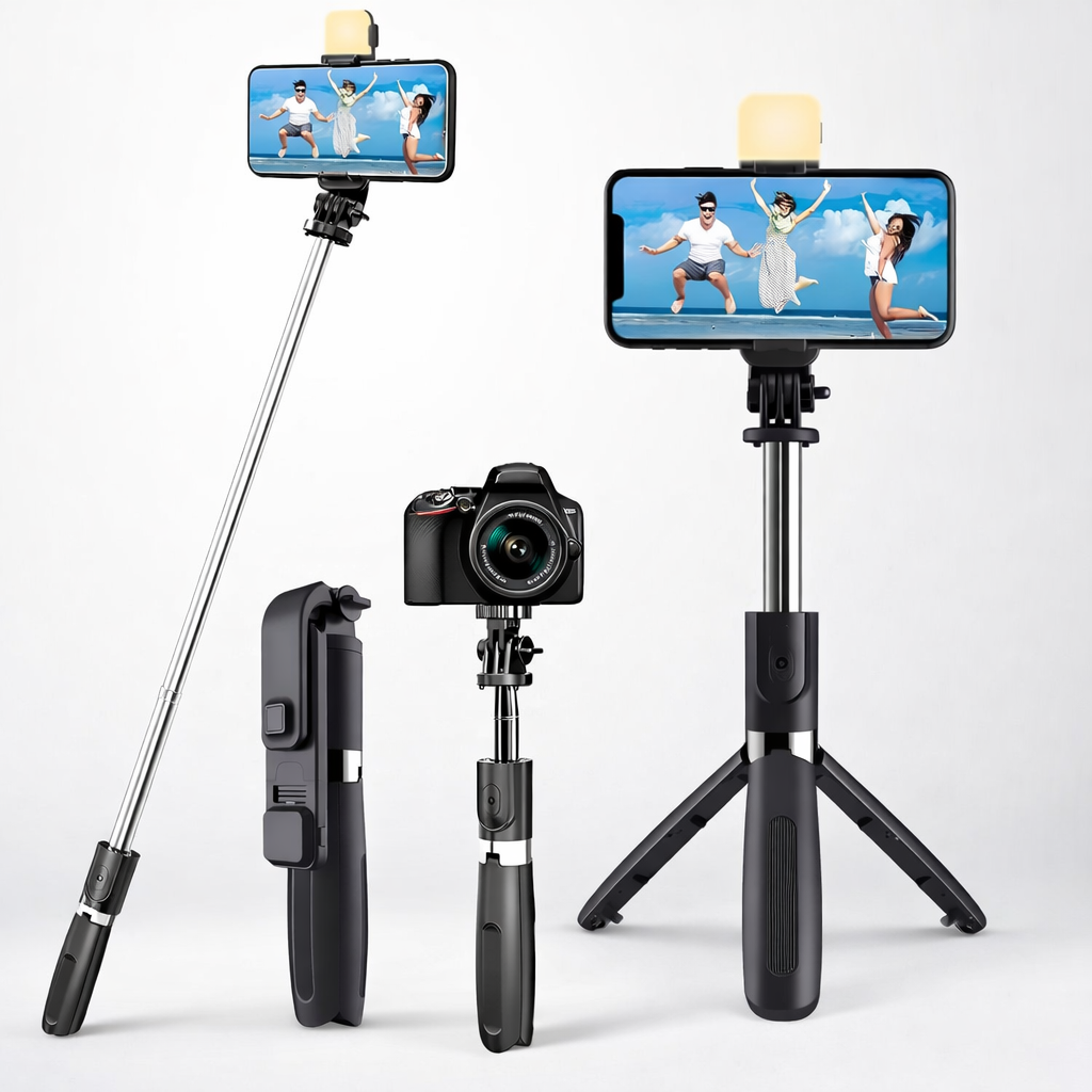 3-in-1 Selfie Stick Tripod with Flash & Bluetooth Remote